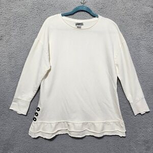 Wild Palms Womens Ruffled Top Cream Size Medium Long‎ Sleeve Button Accents